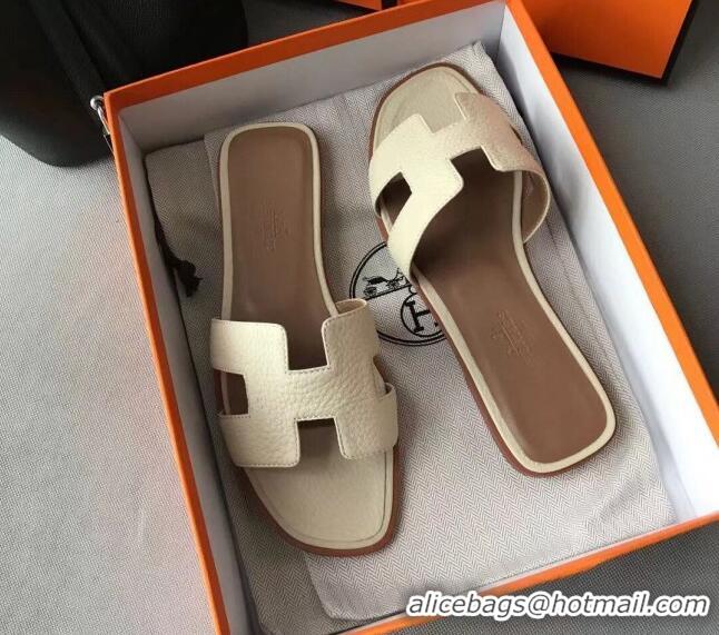 Sumptuous Hermes Oran H Flat Slipper Sandals in Togo Grainy Calfskin 040381 Off-White 2021