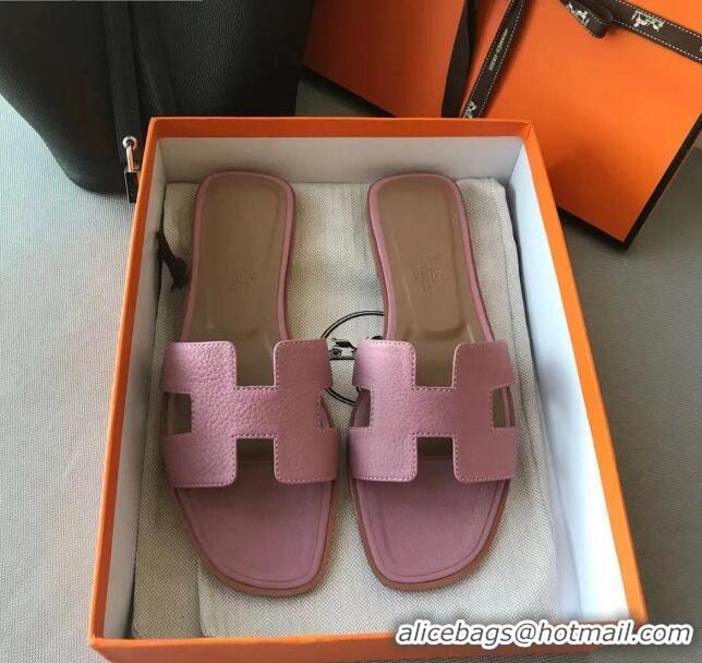 Low Price Hermes Oran H Flat Slipper Sandals in Togo Grainy Calfskin 040384 Pink 2021