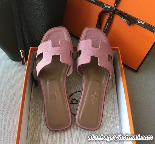 Low Price Hermes Oran H Flat Slipper Sandals in Togo Grainy Calfskin 040384 Pink 2021