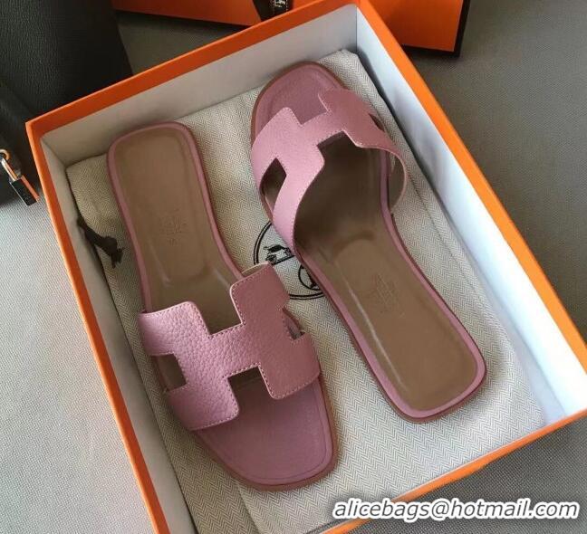 Low Price Hermes Oran H Flat Slipper Sandals in Togo Grainy Calfskin 040384 Pink 2021