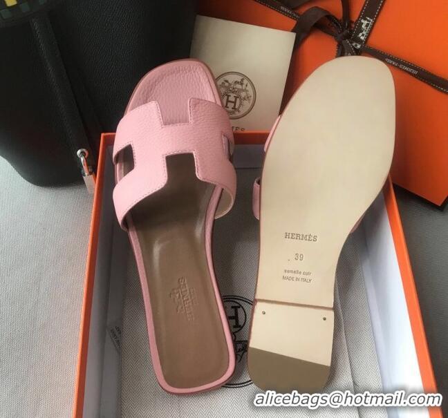 Luxurious Hermes Oran H Flat Slipper Sandals in Togo Grainy Calfskin 040384 Pink 2021