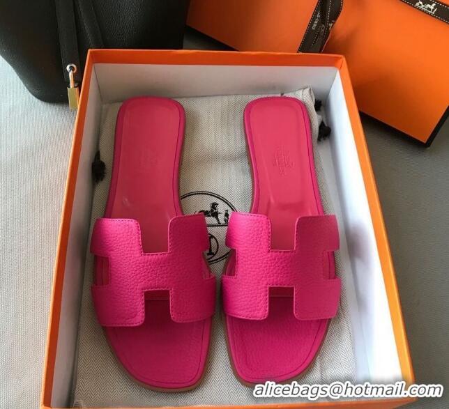 Top Design Hermes Oran H Flat Slipper Sandals in Togo Grainy Calfskin 040384 Rosy 2021