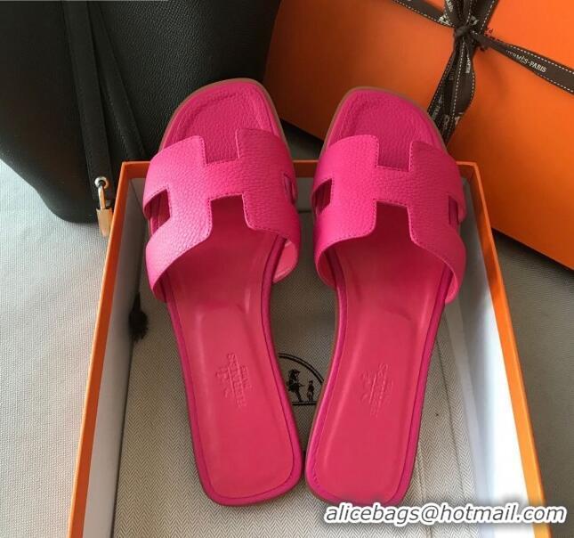 Top Design Hermes Oran H Flat Slipper Sandals in Togo Grainy Calfskin 040384 Rosy 2021