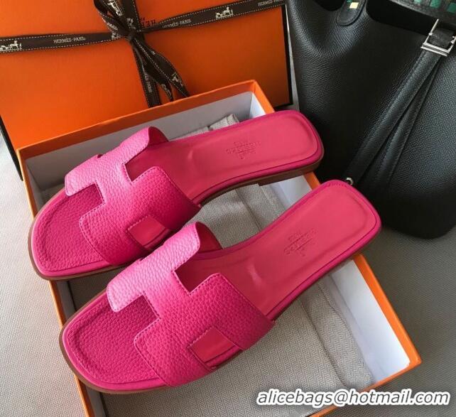 Top Design Hermes Oran H Flat Slipper Sandals in Togo Grainy Calfskin 040384 Rosy 2021