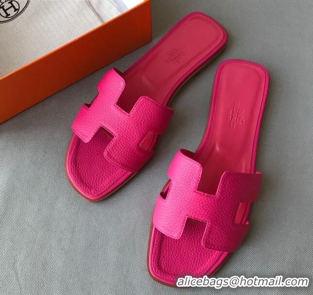 Top Design Hermes Oran H Flat Slipper Sandals in Togo Grainy Calfskin 040384 Rosy 2021