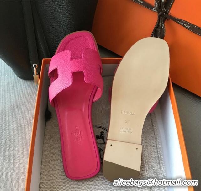 Top Design Hermes Oran H Flat Slipper Sandals in Togo Grainy Calfskin 040384 Rosy 2021