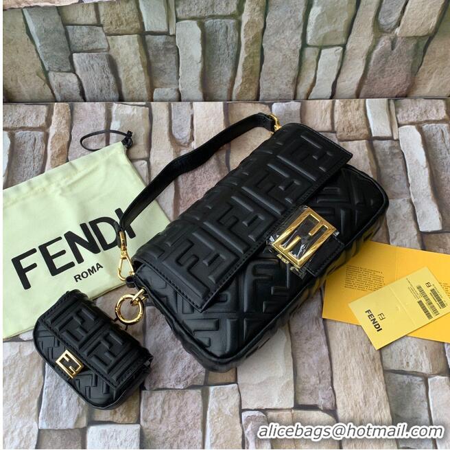 Good Quality FENDI NANO BAGUETTE CHARM nappa leather 7AR844 Black