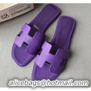 Purchase Hermes Oran H Flat Slipper Sandals in Togo Grainy Calfskin 040384 Purple 2021