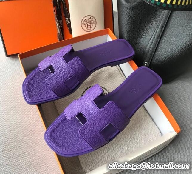 Purchase Hermes Oran H Flat Slipper Sandals in Togo Grainy Calfskin 040384 Purple 2021