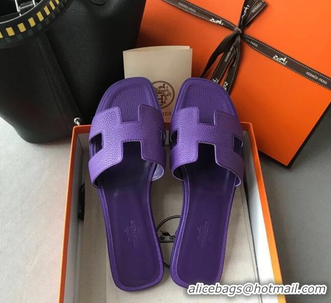 Purchase Hermes Oran H Flat Slipper Sandals in Togo Grainy Calfskin 040384 Purple 2021