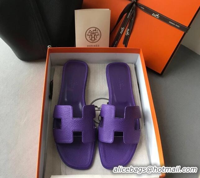 Purchase Hermes Oran H Flat Slipper Sandals in Togo Grainy Calfskin 040384 Purple 2021