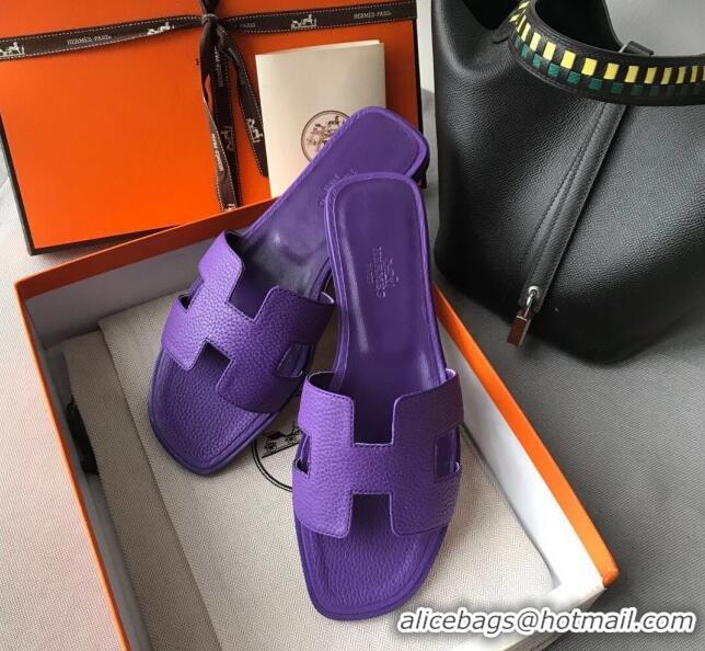 Purchase Hermes Oran H Flat Slipper Sandals in Togo Grainy Calfskin 040384 Purple 2021