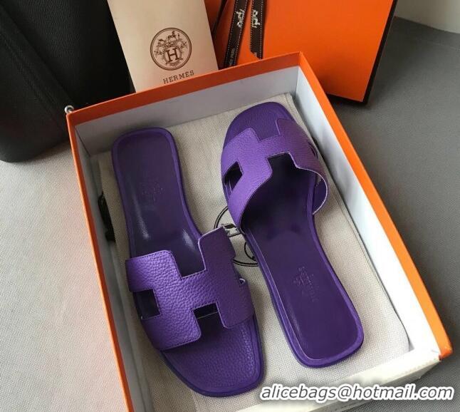 Purchase Hermes Oran H Flat Slipper Sandals in Togo Grainy Calfskin 040384 Purple 2021