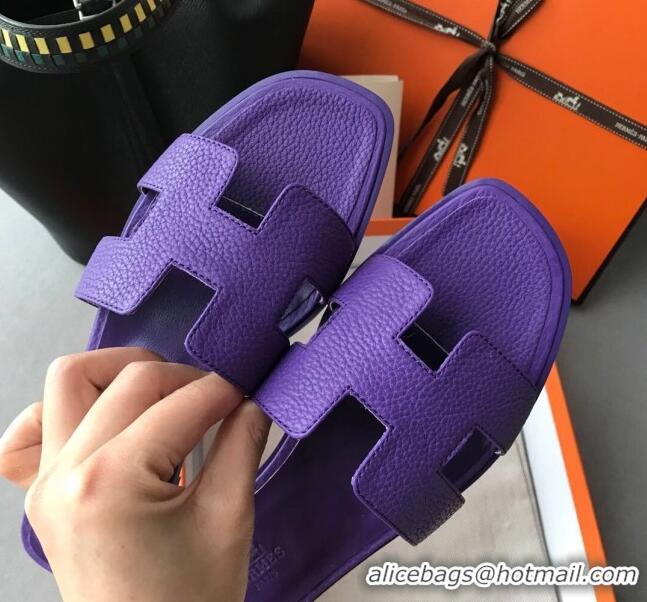 Purchase Hermes Oran H Flat Slipper Sandals in Togo Grainy Calfskin 040384 Purple 2021