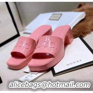 Top Quality Gucci Rubber Logo Platform Slide Sandal G58063 Pink