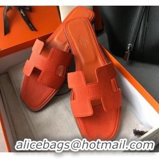 Good Looking Hermes Oran H Flat Slipper Sandals in Togo Grainy Calfskin 040384 Orange 2021