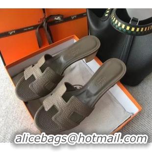 Best Grade Hermes Oasis Sandal in in Togo Grainy Calfskin With 5cm Heel 040371 Dark Grey 2021