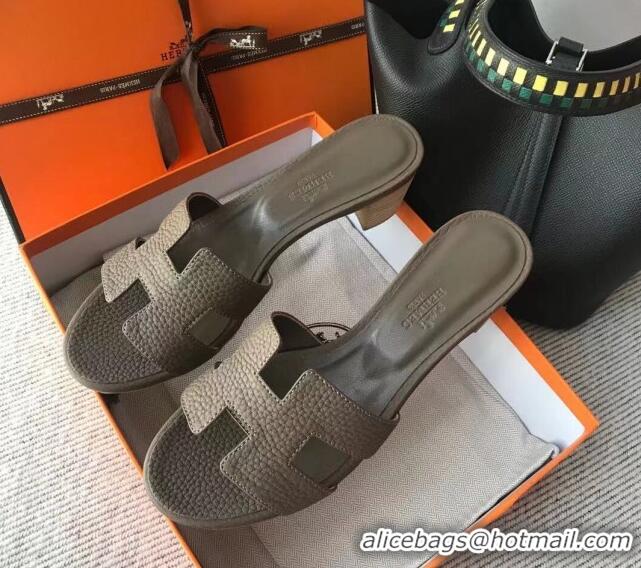 Best Grade Hermes Oasis Sandal in in Togo Grainy Calfskin With 5cm Heel 040371 Dark Grey 2021