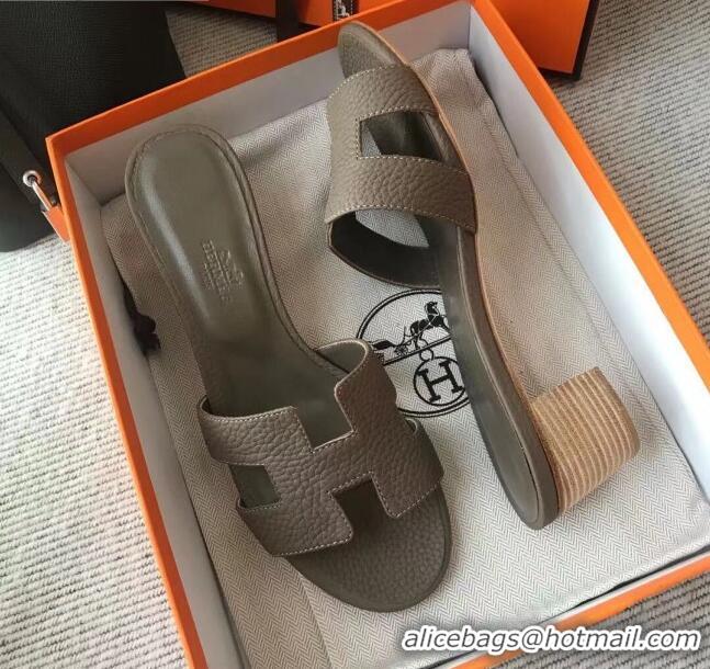 Best Grade Hermes Oasis Sandal in in Togo Grainy Calfskin With 5cm Heel 040371 Dark Grey 2021