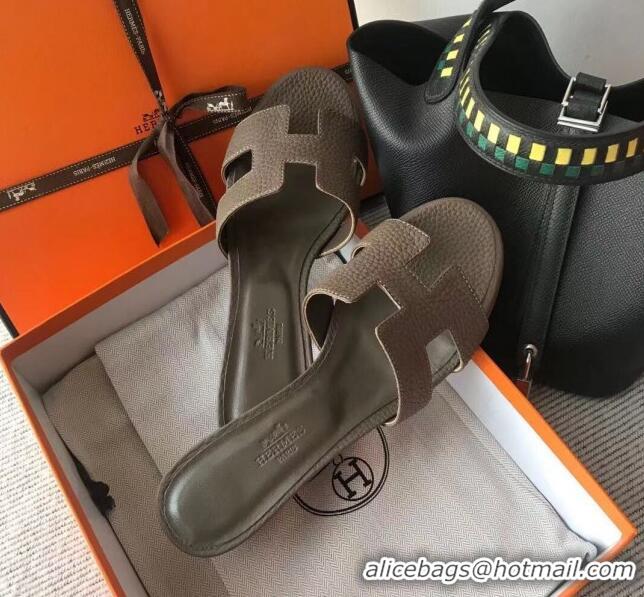 Best Grade Hermes Oasis Sandal in in Togo Grainy Calfskin With 5cm Heel 040371 Dark Grey 2021