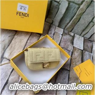 Famous Brand FENDI NANO BAGUETTE CHARM Nappa lcanvas Bag 7AR844 Yellow