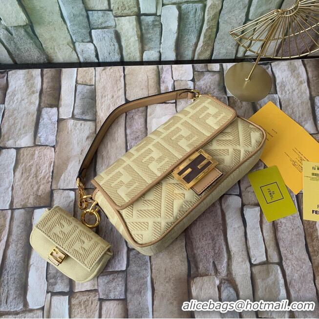 Famous Brand FENDI NANO BAGUETTE CHARM Nappa lcanvas Bag 7AR844 Yellow