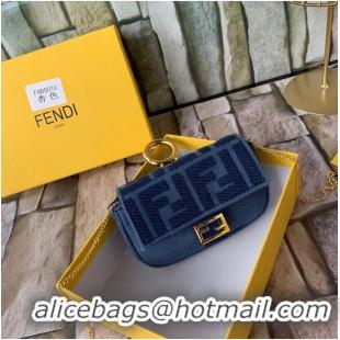 Top Quality FENDI NANO BAGUETTE CHARM Nappa lcanvas Bag 7AR844 Navy