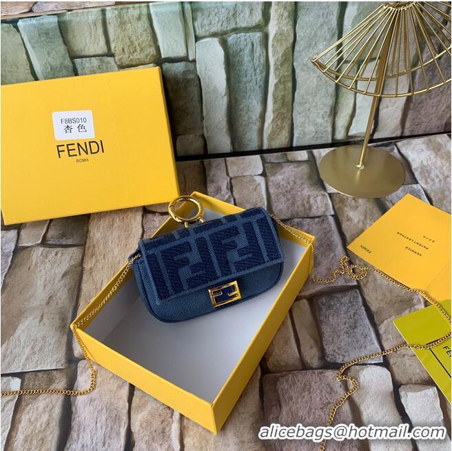 Top Quality FENDI NANO BAGUETTE CHARM Nappa lcanvas Bag 7AR844 Navy