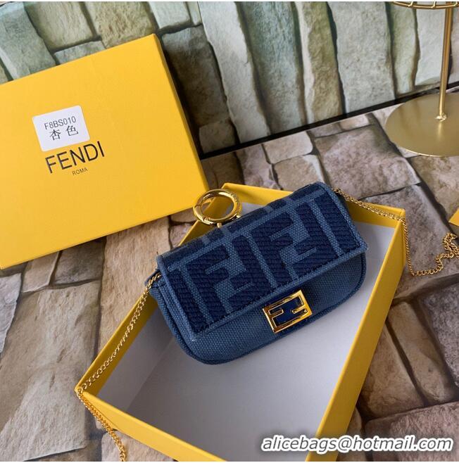 Top Quality FENDI NANO BAGUETTE CHARM Nappa lcanvas Bag 7AR844 Navy