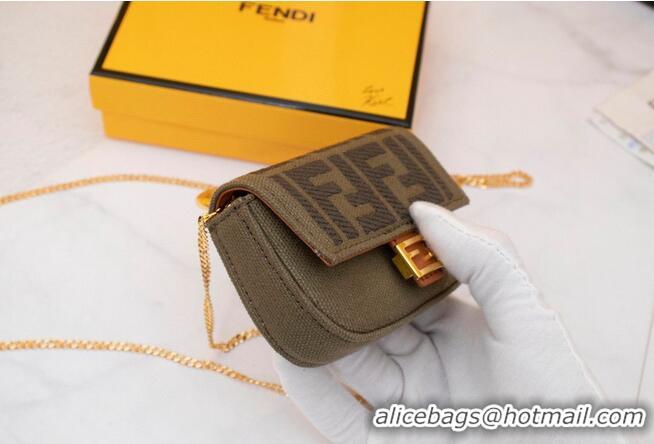 Buy Discount FENDI NANO BAGUETTE CHARM Nappa lcanvas Bag 7AR844 Green