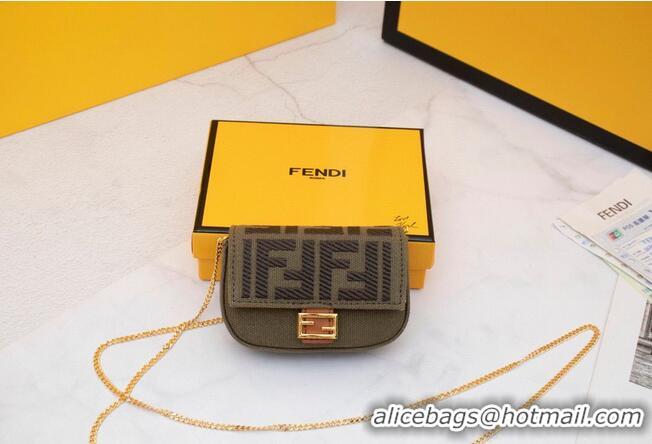 Buy Discount FENDI NANO BAGUETTE CHARM Nappa lcanvas Bag 7AR844 Green