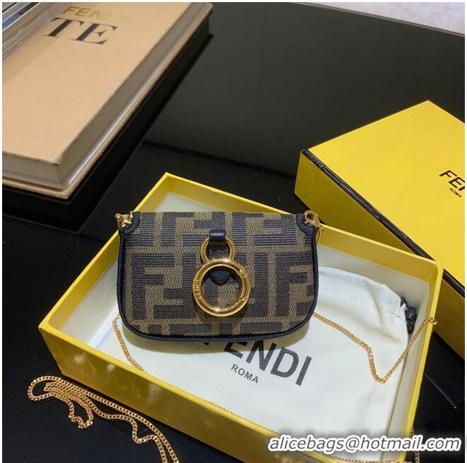 New Style FENDI NANO BAGUETTE CHARM Nappa lcanvas Bag 7AR844 Brown