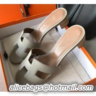 Low Cost Hermes Oasis Sandal in in Togo Grainy Calfskin With 5cm Heel 040371 Light Grey 2021