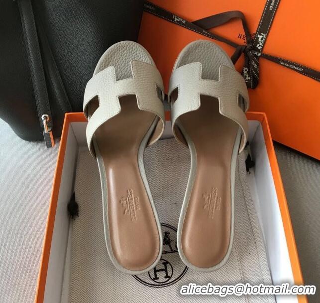 Low Cost Hermes Oasis Sandal in in Togo Grainy Calfskin With 5cm Heel 040371 Light Grey 2021