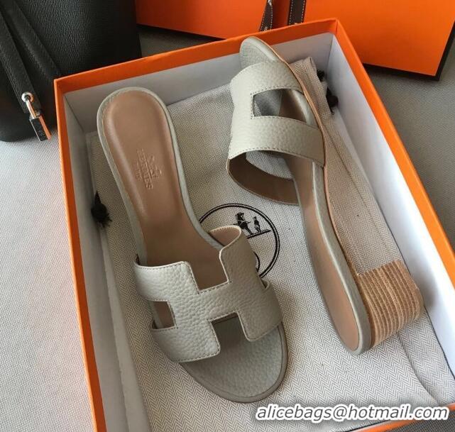 Low Cost Hermes Oasis Sandal in in Togo Grainy Calfskin With 5cm Heel 040371 Light Grey 2021