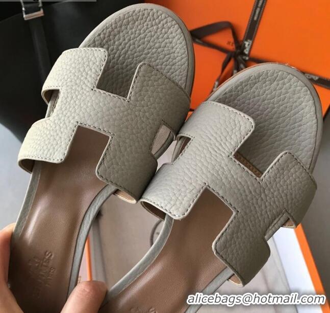 Low Cost Hermes Oasis Sandal in in Togo Grainy Calfskin With 5cm Heel 040371 Light Grey 2021