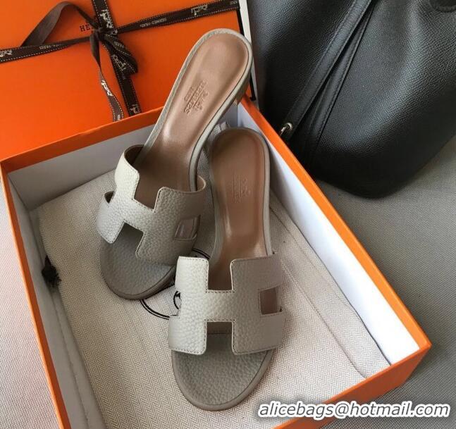 Low Cost Hermes Oasis Sandal in in Togo Grainy Calfskin With 5cm Heel 040371 Light Grey 2021