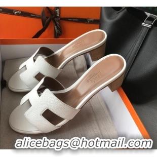 Hot Style Hermes Oasis Sandal in in Togo Grainy Calfskin With 5cm Heel 040371 White 2021