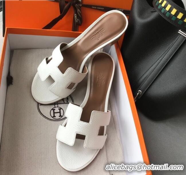 Hot Style Hermes Oasis Sandal in in Togo Grainy Calfskin With 5cm Heel 040371 White 2021