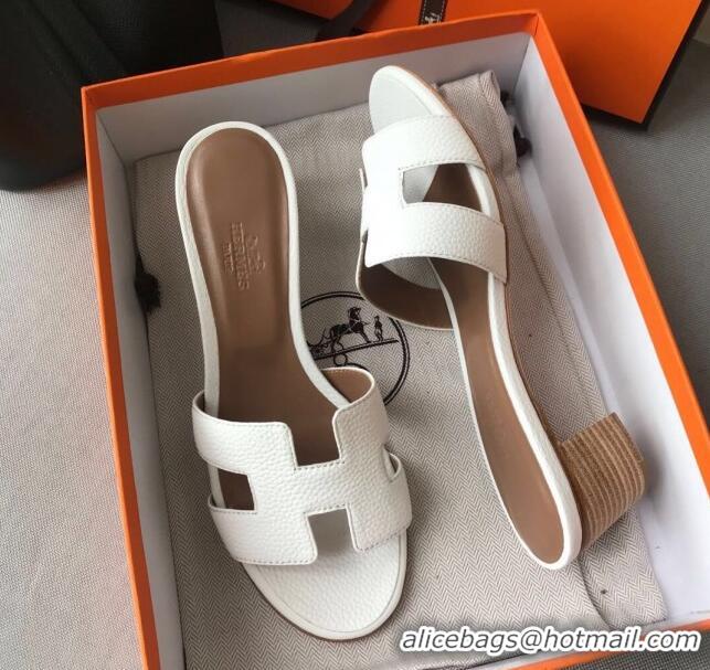 Hot Style Hermes Oasis Sandal in in Togo Grainy Calfskin With 5cm Heel 040371 White 2021