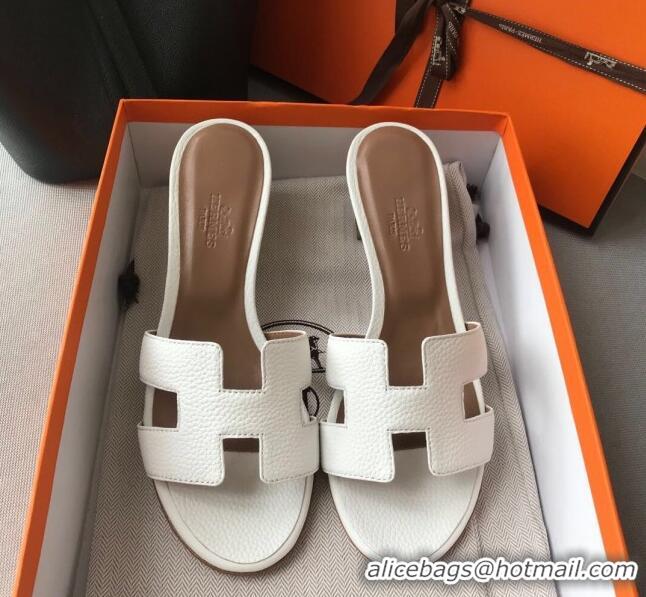 Hot Style Hermes Oasis Sandal in in Togo Grainy Calfskin With 5cm Heel 040371 White 2021