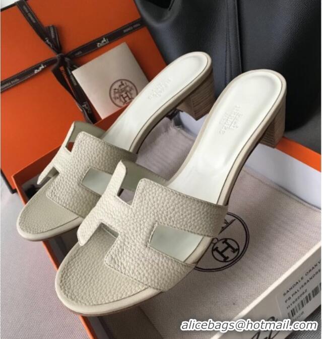 Sophisticated Hermes Oasis Sandal in in Togo Grainy Calfskin With 5cm Heel 040371 White 2021