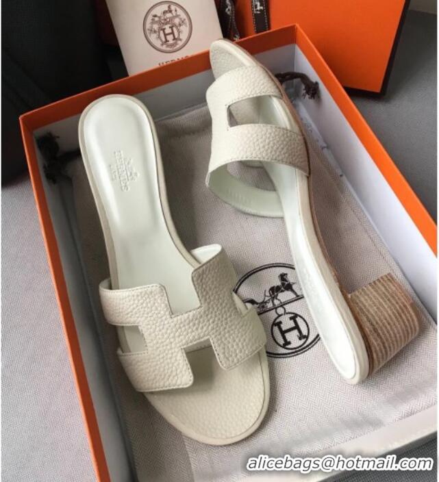 Sophisticated Hermes Oasis Sandal in in Togo Grainy Calfskin With 5cm Heel 040371 White 2021