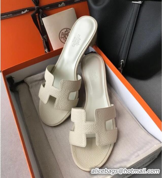 Sophisticated Hermes Oasis Sandal in in Togo Grainy Calfskin With 5cm Heel 040371 White 2021