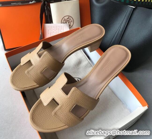 Best Price Hermes Oasis Sandal in in Togo Grainy Calfskin With 5cm Heel 040371 Khaki 2021