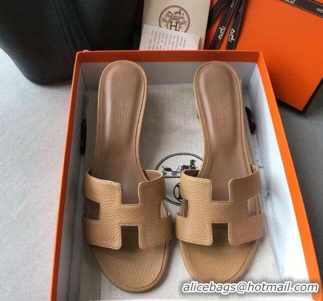 Best Price Hermes Oasis Sandal in in Togo Grainy Calfskin With 5cm Heel 040371 Khaki 2021