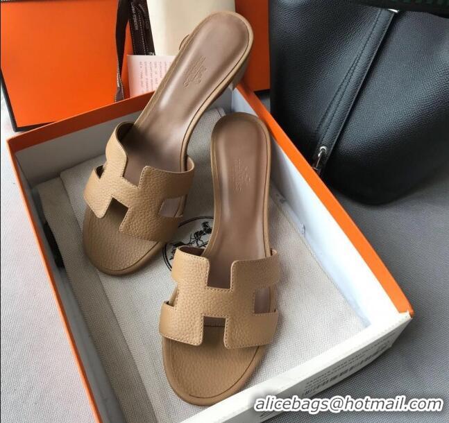 Best Price Hermes Oasis Sandal in in Togo Grainy Calfskin With 5cm Heel 040371 Khaki 2021