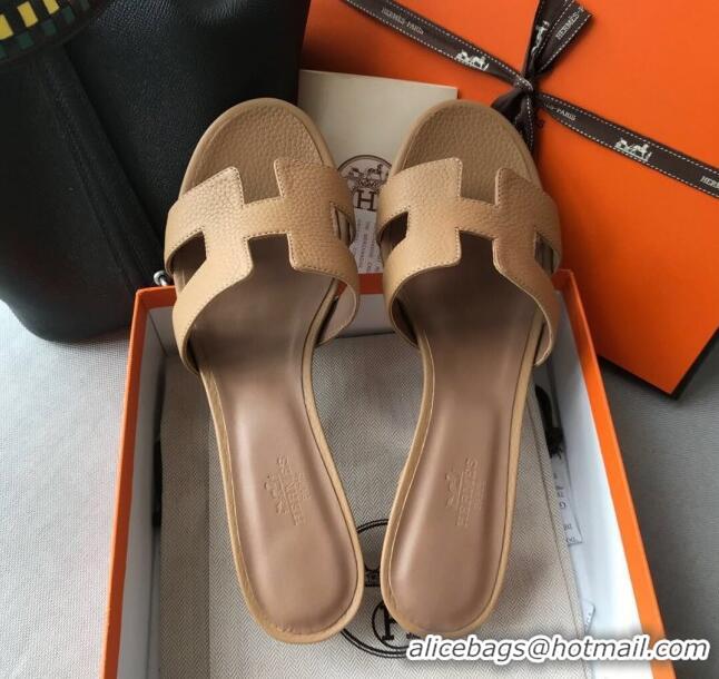 Best Price Hermes Oasis Sandal in in Togo Grainy Calfskin With 5cm Heel 040371 Khaki 2021