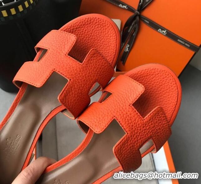 Newest Hermes Oasis Sandal in in Togo Grainy Calfskin With 5cm Heel 040371 Orange 2021