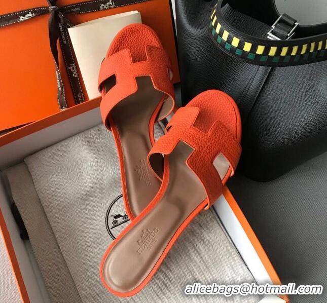 Newest Hermes Oasis Sandal in in Togo Grainy Calfskin With 5cm Heel 040371 Orange 2021